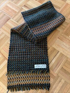 Vintage 82” LILLIE RUBIN Textured Wool & Metallic Suede Woven Scarf